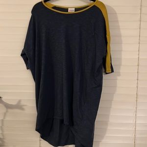 Lularoe Irma navy with mustard stripe